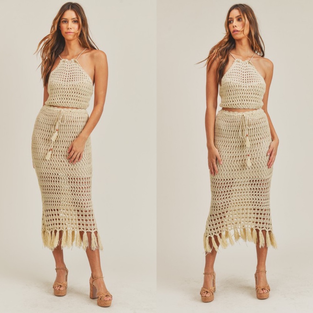 🦃BLACK FRIDAY SALE🦃 You In Tulum Crochet Fringe Midi Skirt - Picture 5 of 6